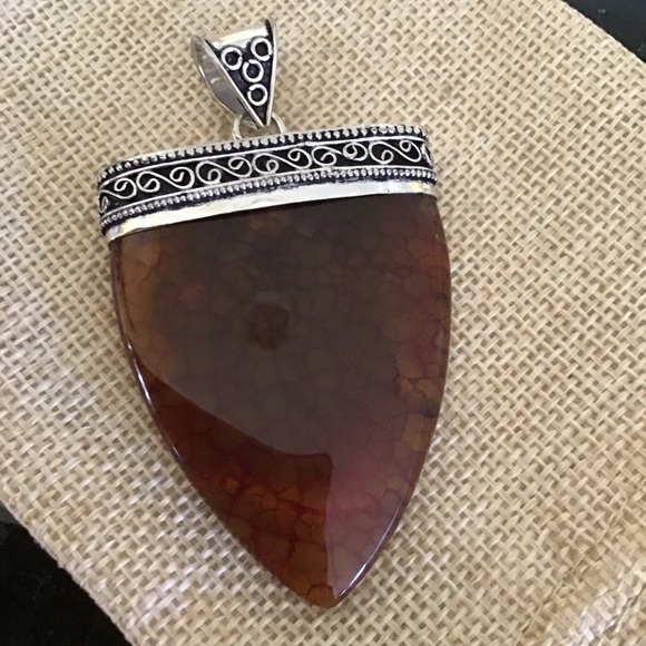 Antique arrowhead Rich Orange Solar Agate Pendant Sterling Silver W/ chain - Picture 5 of 5